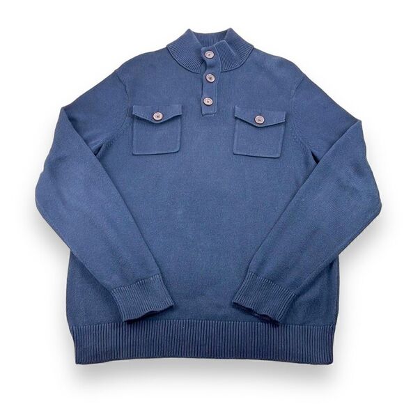 Banana Republic Sweater Mens Medium M Navy Button Front Mock Neck Pullover - Picture 1 of 10